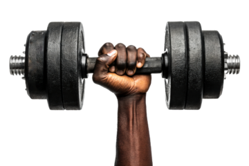 Black hand lifting heavy dumbbell weights