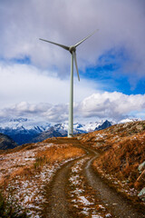 Wind power plant in the Alps near the municipality of Andermatt in Switzerland.