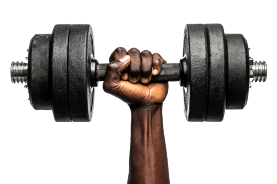 Black hand lifting heavy dumbbell weights