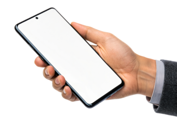 Person holding smartphone with white screen