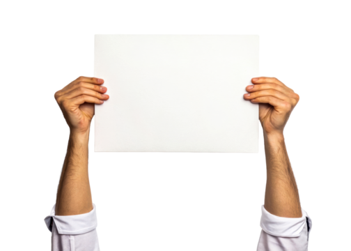 Person holding blank white paper sign