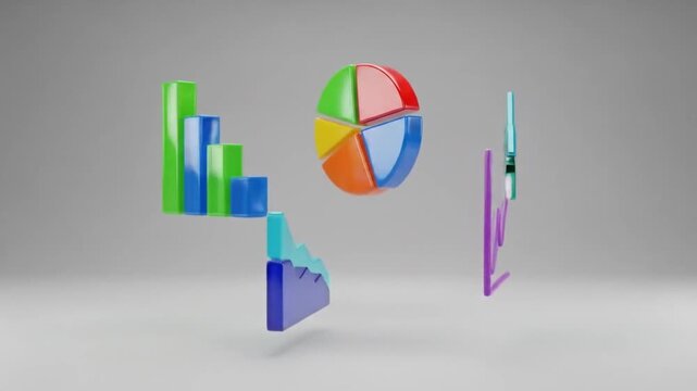 Animated 3D financial charts and graphs depicting growth and analysis