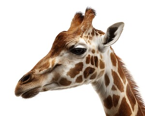 Naklejka premium Closeup of a giraffe head isolated on white background