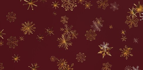 Festive Christmas background with floating golden snowflakes on a deep red backdrop. Perfect for holiday designs, winter greetings and celebrato