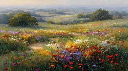 Colorful Meadow Landscape Painting