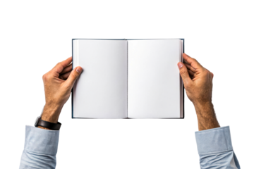 Open Blank Notebook Held by Male Hands with Watch