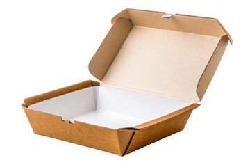 Open Kraft Paper Takeout Food Box on White