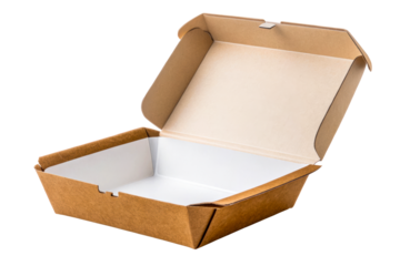 Open Kraft Paper Takeout Food Box on White