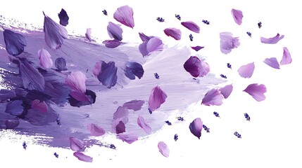Purple petals falling in a watercolor style isolated on white background