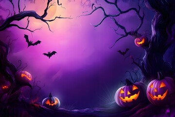 Halloween background, pumpkins, trees.