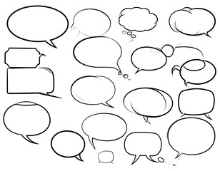 A collection of various comic speech bubbles in a simple black and white outline