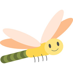 Cartoon Dragonfly With Yellow Body Green Striped Tail and Orange Wings on Transparent Background Vector Illustration