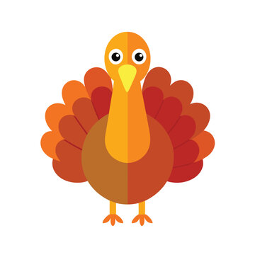 Front View Cartoon Turkey Bird With Fan Tail On White Background vector illustration