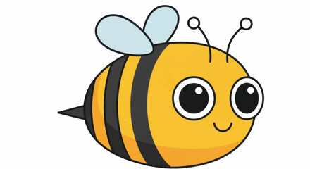 Cute cartoon bee with big eyes and black stripes.