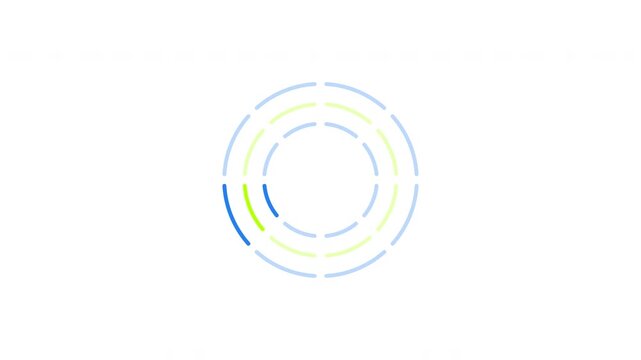 Rotating segment along concentric dashed rings loading icon animation. Animated loader isolated on white transparent. Web design component 4K video. Buffer, spinner, preloader. User interface element