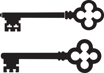 Vintage Skeleton Key Icon Vector - Antique Lock Key Silhouette Design