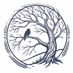 Illustration of a tree with a raven