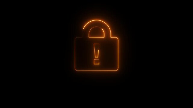 Encryption lock icon animation glowing neon yellow color security privacy protection sign symbol on black background
