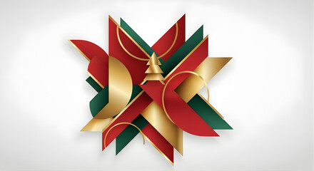 Elegant abstract starburst made of red green and gold ribbons