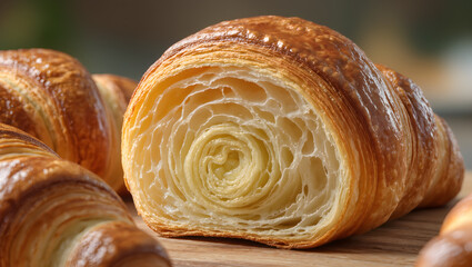 Fototapeta premium Croissant Flaky Layers Macro