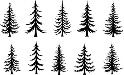 Naklejka premium Vintage Evergreen Tree Silhouette Set