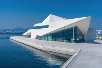 Modern White Building On Waterfront Japan