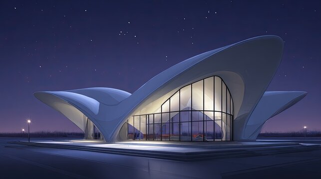 Modern Architectural Building Design At Night