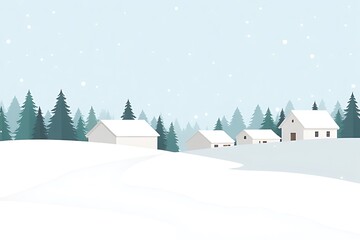 Winter landscape with houses and trees covered in snow on a cold day