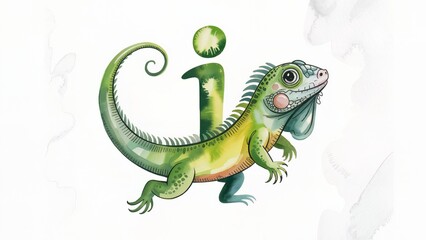 Iguana letter I character illustration
