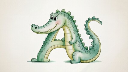 Alligator letter A fun watercolor illustration