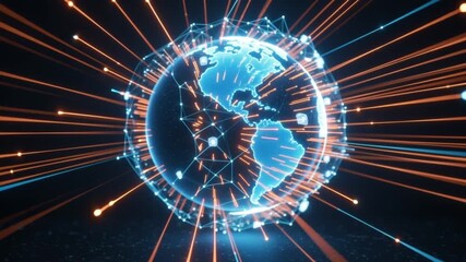 Futuristic digital earth globe rotating with data streams animation and technology network - Powered by Adobe