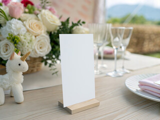 4x8 Menu Card Mockup with Flowers and Unicorn Decor