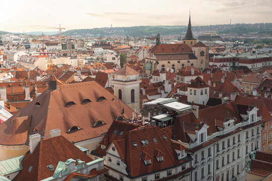The Prague skyline is filled with terracotta rooftops and historic landmarks