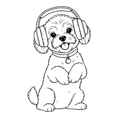 Dog smile with headphones vector
