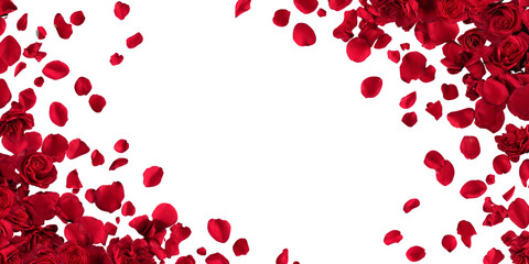 Crimson Cascade: Roses and Petals on Black