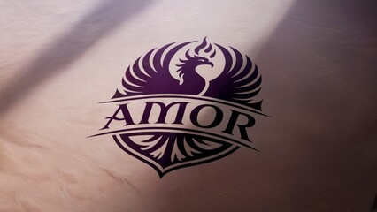 Amor emblem with purple luxury background