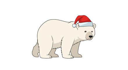 A polar bear wearing a Santa hat