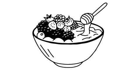 “Bowl of mixed berries with yogurt and honey drizzle — healthy breakfast concept — background remove.”