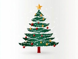 Obraz premium Classic Christmas Tree with Star and Ornaments, Festive Holiday Background for Greeting Cards and Design