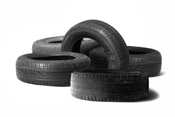 old worn damaged tires isolated on white background