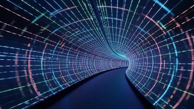 Step into a modern digital tunnel with vibrant light trails guiding the way