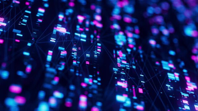 Closeup of Neural network model, LLM structure animation. AI big data processing technological concept. Machine learning abstract background. Digital quantum computing.