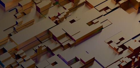 Abstract design with 3D cubes, warm colors, light and shadow effects. Perfect for backgrounds, technology concepts, and digital art.
