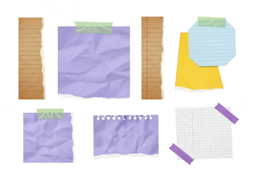 Collection of paper pieces isolated on transparent background - Powered by Adobe
