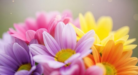 Vibrant bouquet of colorful daisies in soft focus