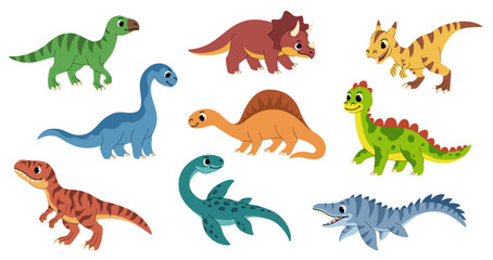 Childrens dinosaurs set. Cute cartoon dinosaur vector collection.