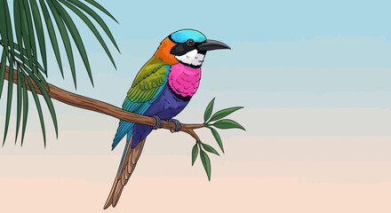 Vibrant Lilac-Breasted Roller Bird Perched on a Branch.