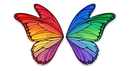Vibrant Rainbow Butterfly Wings Isolated on White Background.