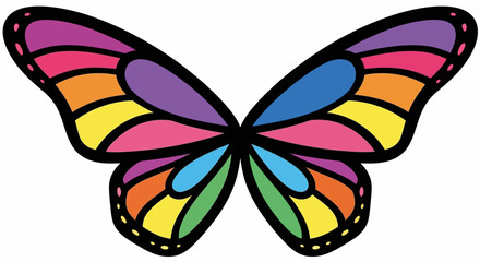 Vibrant Rainbow Butterfly Wings with Bold Outlines.