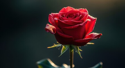 A single red rose bathed in soft light